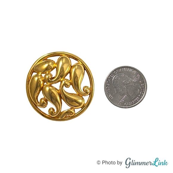 Vintage Paisley Swirl Circle Gold Tone Brooch Pin - Picture 5 of 9